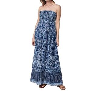 Faherty Women’s Blue Margarita Strapless 100% Linen Maxi Dress Size S Small